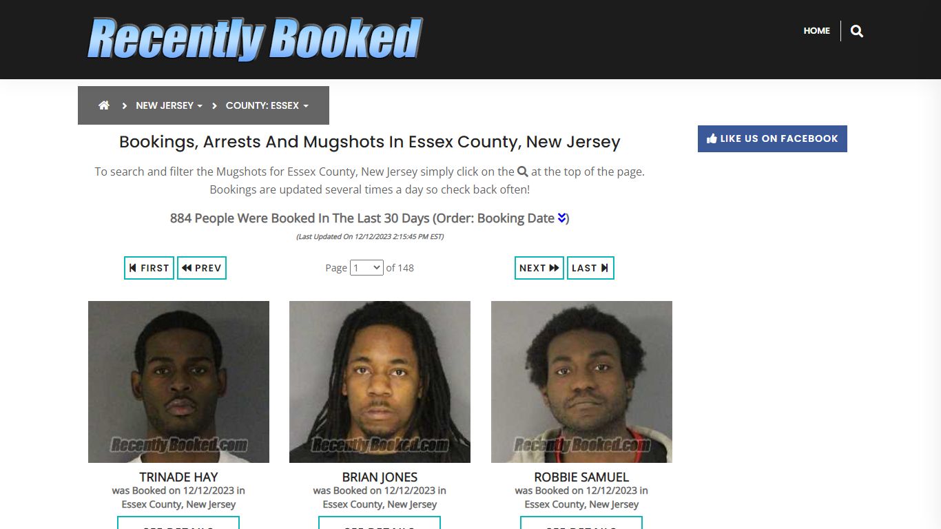 Bookings, Arrests and Mugshots in Essex County, New Jersey